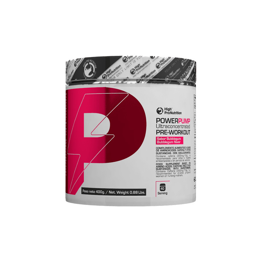 Power Pump Pre Workout Bubblegum High Pro Nutrition 400 g pre entreno con cafeina citrulina beta alanina