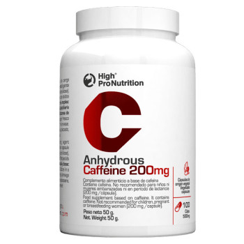 Cafeína Anhidra 200 mg High Pro Nutrition 100 cápsulas suplemento energético