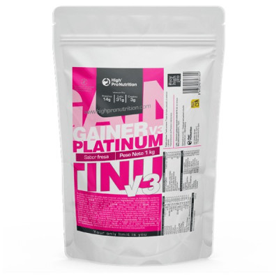 **“Gainer Platinum V3 High Pro Nutrition sabor fresa 1 kg suplemento hipercalórico con proteínas, carbohidratos y creatina”**
