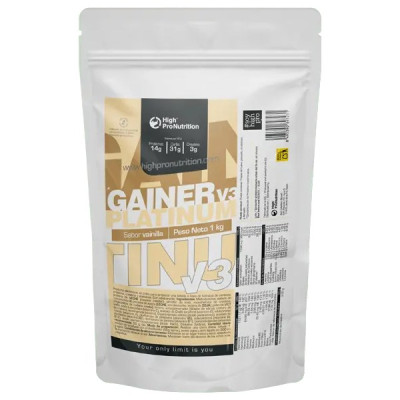 **“Gainer Platinum V3 High Pro Nutrition sabor vainilla 1 kg suplemento hipercalórico con proteínas, carbohidratos y creatina”**