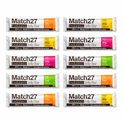Pack 12 Match27 Jelly Bar High Pro Nutrition sabores limón, naranja, fresa y melón