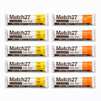 pack 12 match27 endurance jelly bar high pro nutrition con cafeina sabores naranja y limon barritas energeticas ciclismo