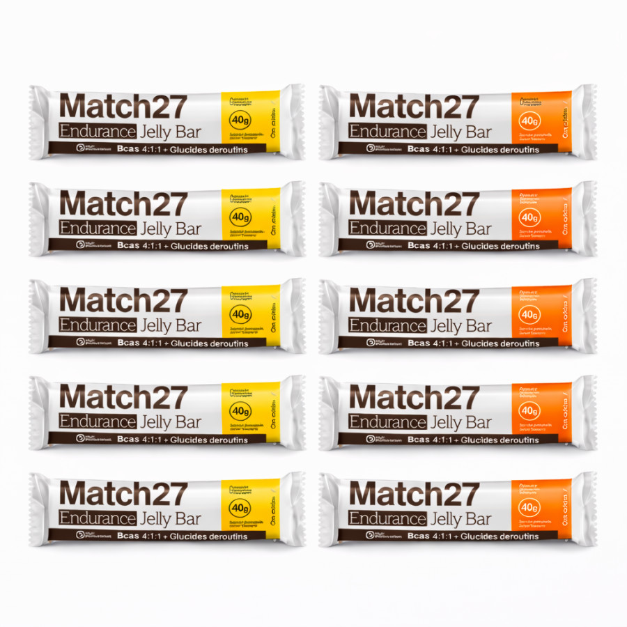 pack 12 match27 endurance jelly bar high pro nutrition con cafeina sabores naranja y limon barritas energeticas ciclismo