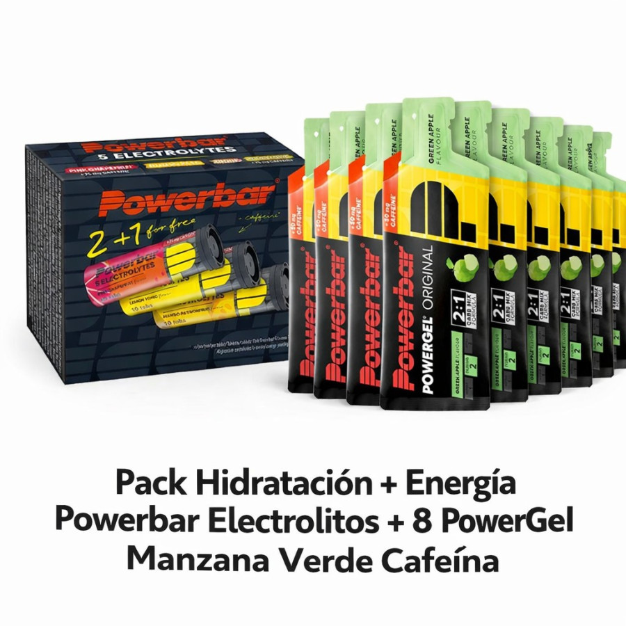 powerbar pack hidratacion energia 8 powergel manzana verde y electrolitos